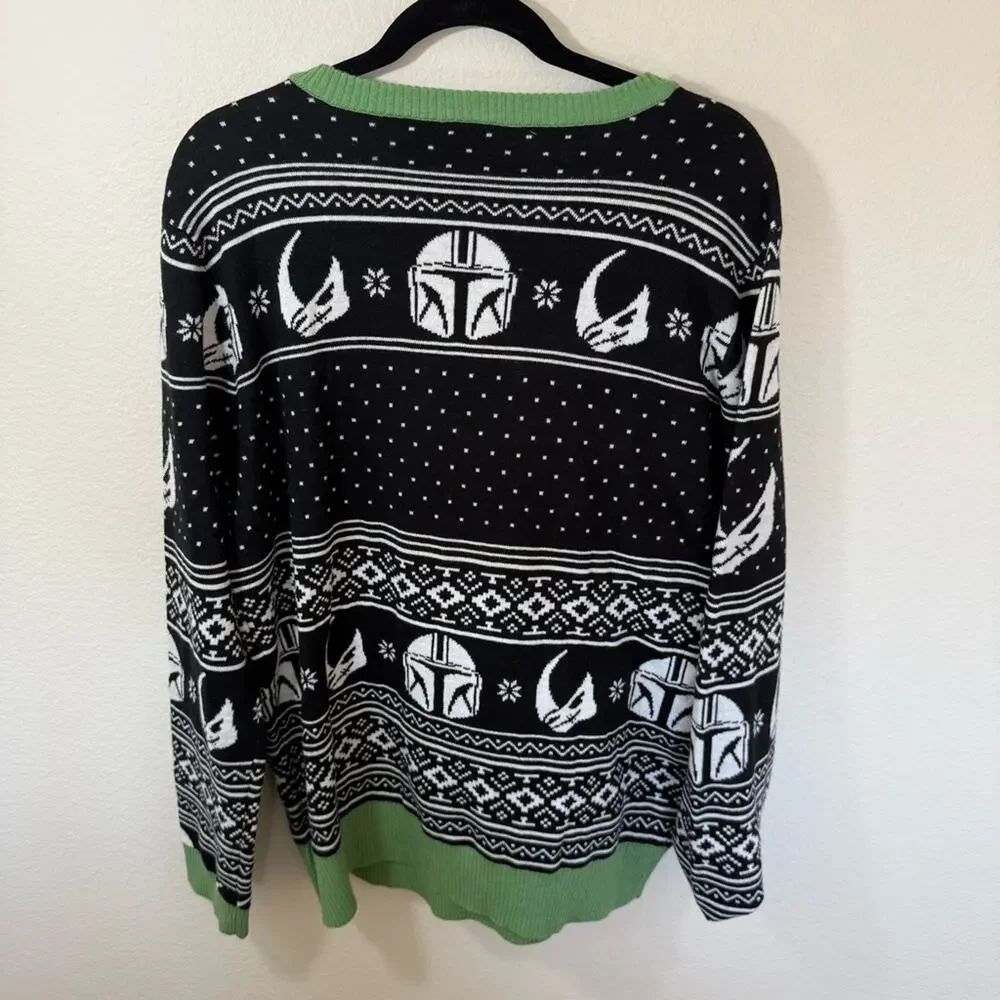 UNISEX STAR WARs Black and Green Sweater with Baby Yoda
